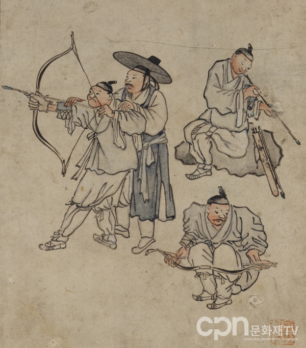 보물 제527호 김홍도필 풍속도 화첩 속 활쏘기 (사진=국립중앙박물관)